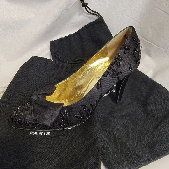 Chanel Black Beaded Evening Heels 6 - Picture 8 of 11